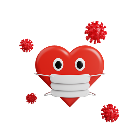 Heart With Facemask  3D Illustration