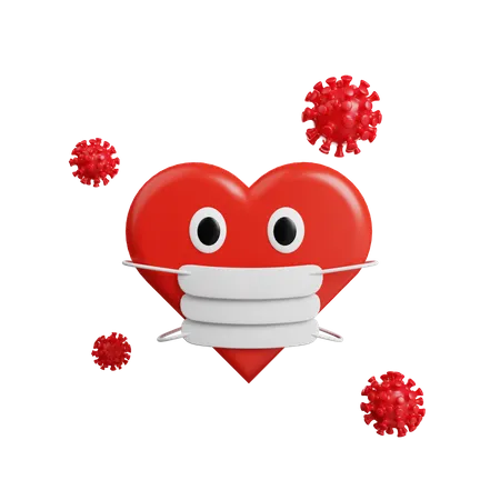 Heart With Facemask  3D Illustration