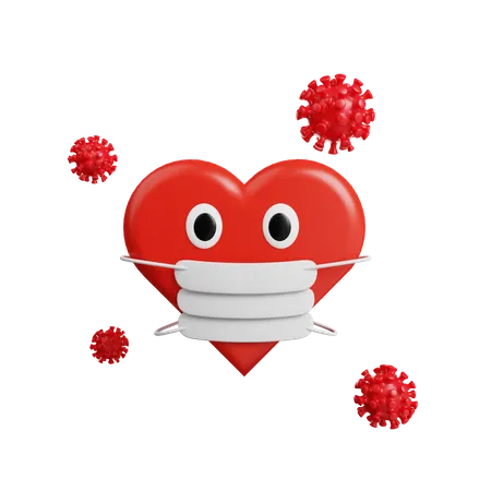 Heart with facemask 3D Illustration