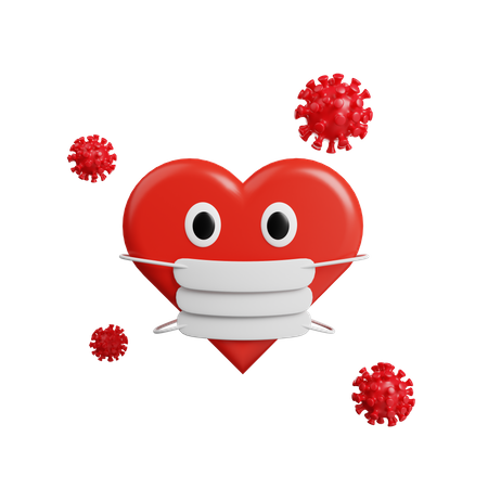 Heart With Facemask 3D Illustration