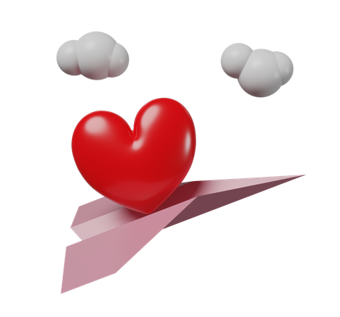 Heart With Paper Plane  3D Icon
