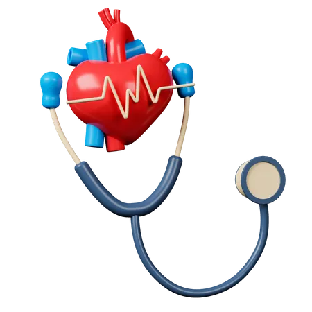 Heart With Stethoscope  3D Icon