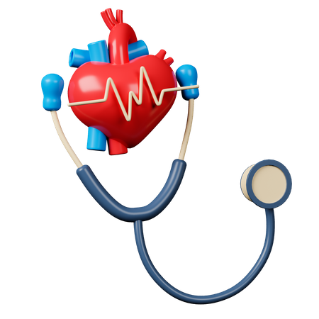 Heart With Stethoscope  3D Icon