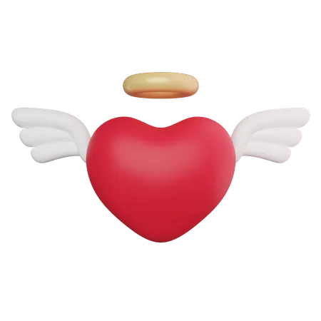 Heart With Wing And Halo  3D Icon