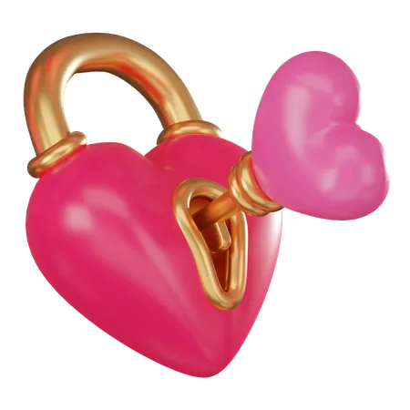 Hearts key lock  3D Icon