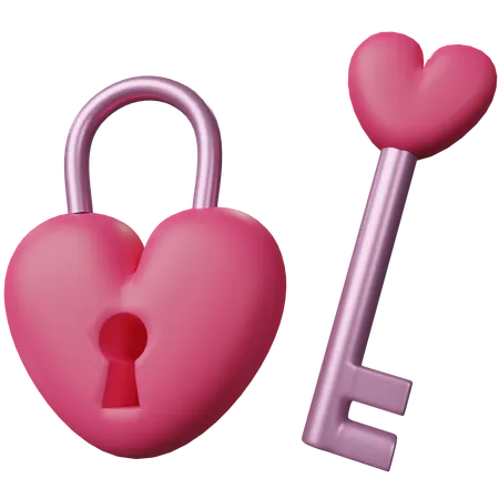Pink Heart Shape Padlock And Key Icon Minimalistic Clay Style Isolated 3 D Render On Transparent Background 3D Icon