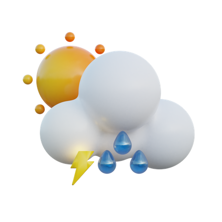 Heavy Drizzle Day And Lightning  3D Icon