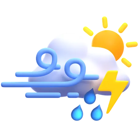 Heavy Drizzle Day And Lightning  3D Icon