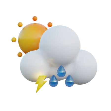 Heavy Drizzle Day And Lightning  3D Icon