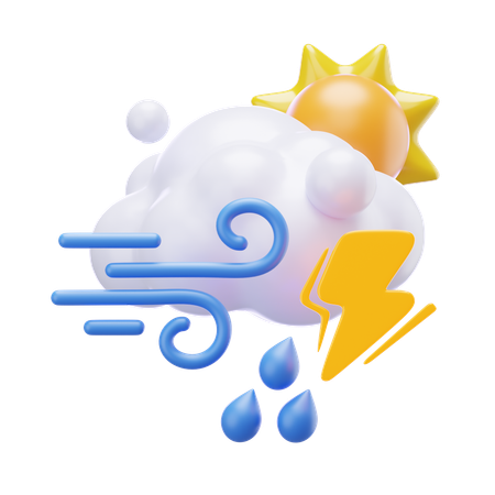 Heavy Drizzle Day And Lightning  3D Icon