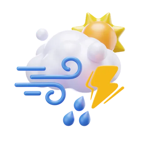 Heavy Drizzle Day And Lightning  3D Icon