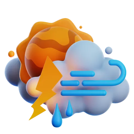 HEAVY DRIZZLE DAY AND LIGHTNING  3D Icon