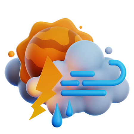 Heavy Drizzle Day And Lightning  3D Icon