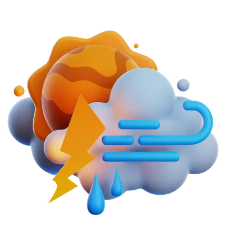Heavy Drizzle Day And Lightning  3D Icon