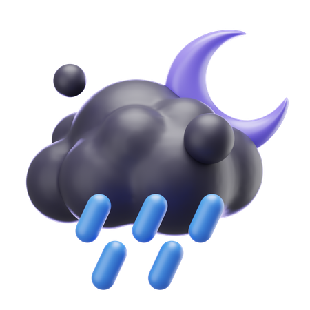 Heavy Rain At Night And Moon  3D Icon