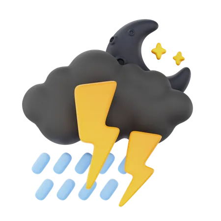 Heavy Rain Thunderstorm Night  3D Icon