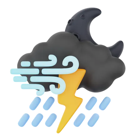 Heavy Rain Windy Thunderstorm Night  3D Icon