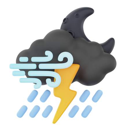 Heavy Rain Windy Thunderstorm Night  3D Icon