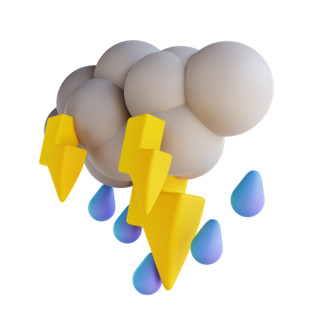 Heavy Rain With Lightning  3D Illustration