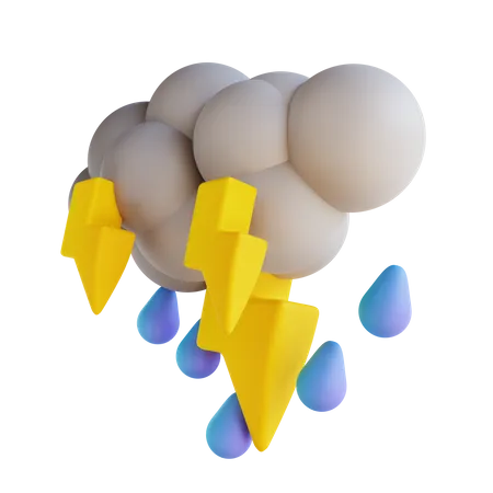 Heavy Rain With Lightning  3D Illustration