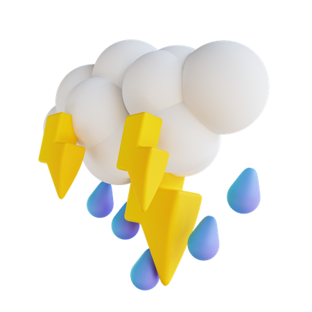 Heavy Rain With Lightning  3D Illustration