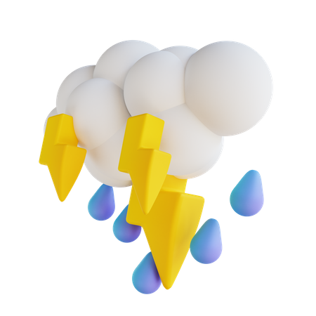 Heavy Rain With Lightning 3D Illustration