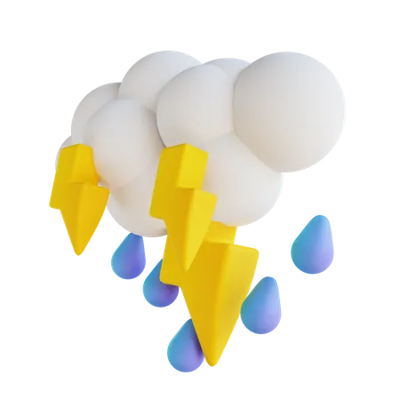 Heavy Rain With Lightning  3D Illustration