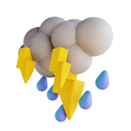 Heavy Rain With Lightning 3D Illustration