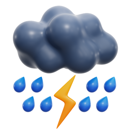 Heavy Rain With Lightning Storm  3D Icon