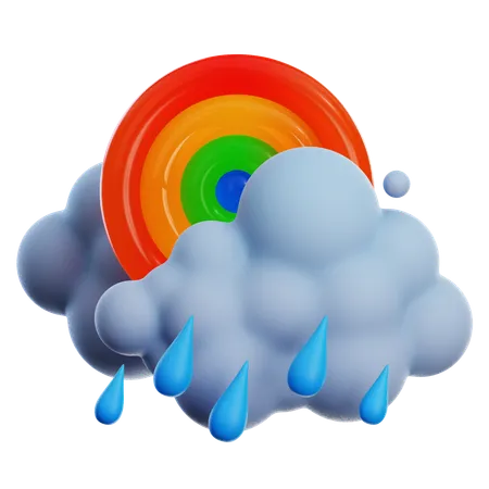 Heavy Rain With Rainbow  3D Icon