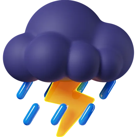 Heavy Rain With Thunder  3D Icon