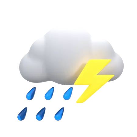 Heavy Rain With Thunder  3D Icon