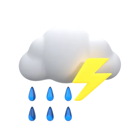 Heavy Rain With Thunder  3D Icon