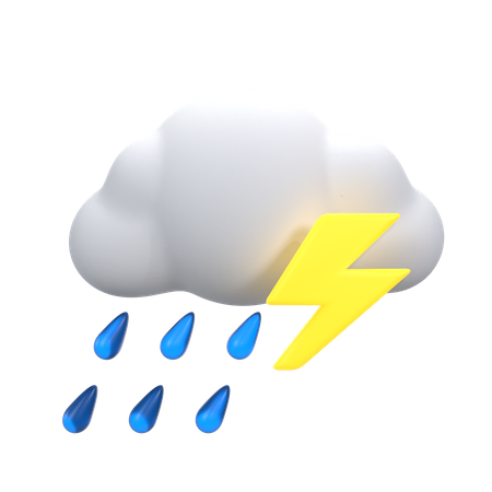 Heavy Rain With Thunder  3D Icon