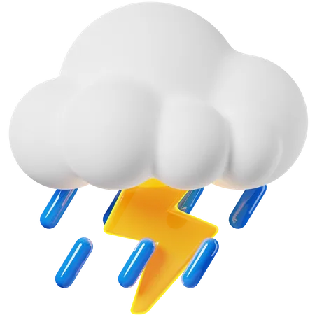 Heavy Raining And Thunder 3 D Icon 3D Icon
