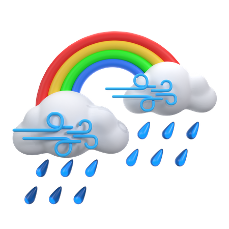Heavy Windy Rain With Rainbow  3D Icon