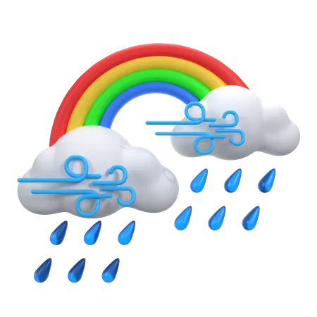 Heavy Windy Rain With Rainbow  3D Icon