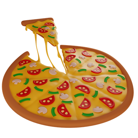 Heiße Pizza mit Champignons und Streckkäse  3D Icon