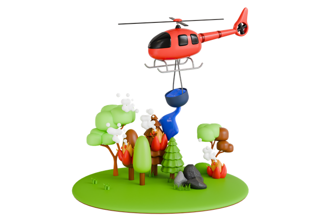 Helicopter Extinguishing A Burning Forest Fire  3D Icon
