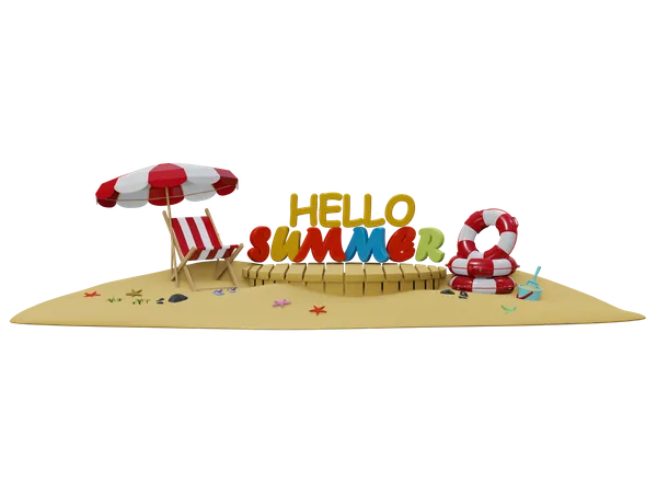 Hello Summer Island  3D Illustration