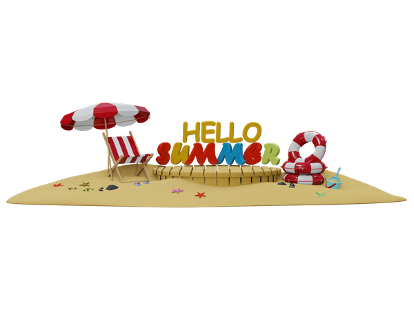 Hello Summer Island  3D Illustration