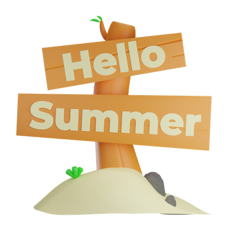 Hello Summer Signboard  3D Illustration