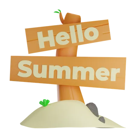 Hello Summer Signboard 3D Illustration