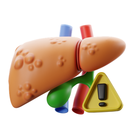 Hepatitis, liver disease with warning symbol  3D Icon