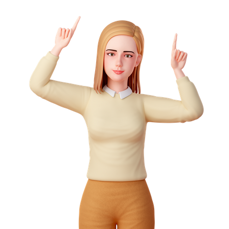 Hermosa chica señalando con ambas manos usando sus dedos índices  3D Icon