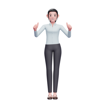 Mujer de negocios dando doble pulgar hacia arriba  3D Illustration
