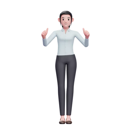 Mujer de negocios dando doble pulgar hacia arriba  3D Illustration