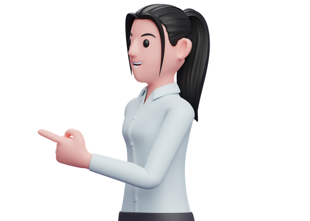 Hermosa mujer de negocios mirando hacia los lados y señalando con el dedo  3D Illustration