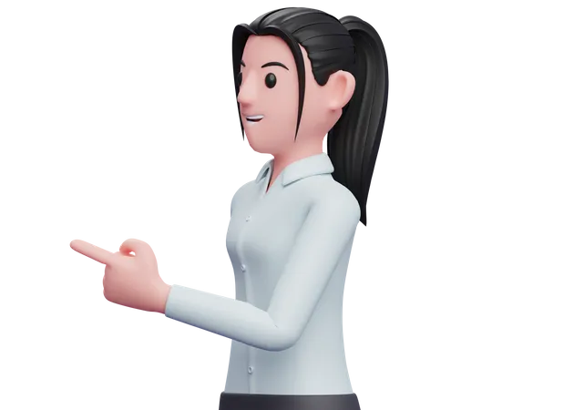 Hermosa mujer de negocios mirando hacia los lados y señalando con el dedo  3D Illustration