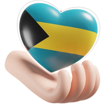 Herz, Hand, Pflege, Flagge, Von, Bahamas  3D Icon